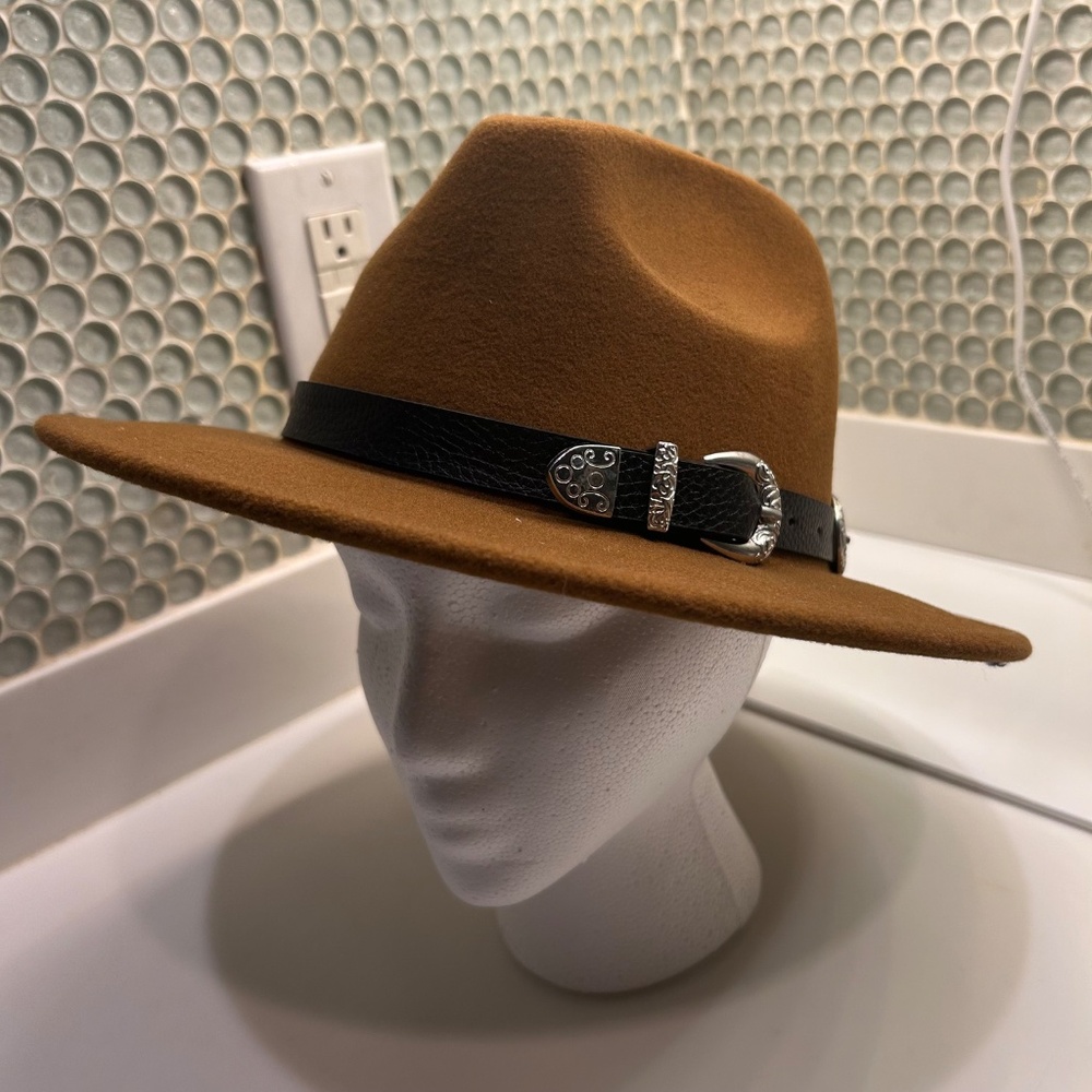 Women's Time and Tru Hat One Size Adjustable Fedora Soft Felt Wide Brim - Picture 2 of 7